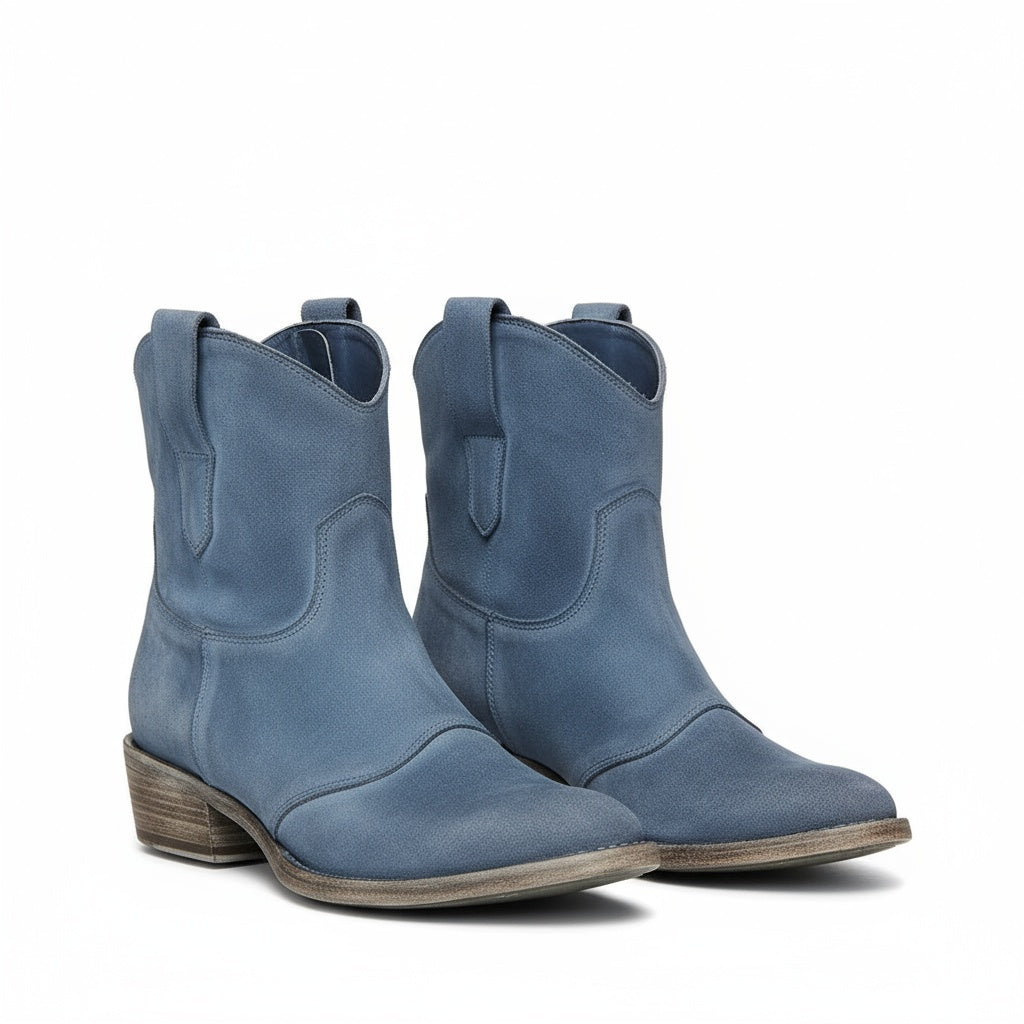 KROHN-E Damen Cowboy Ankle Boots Western-Stil Vintage Braun