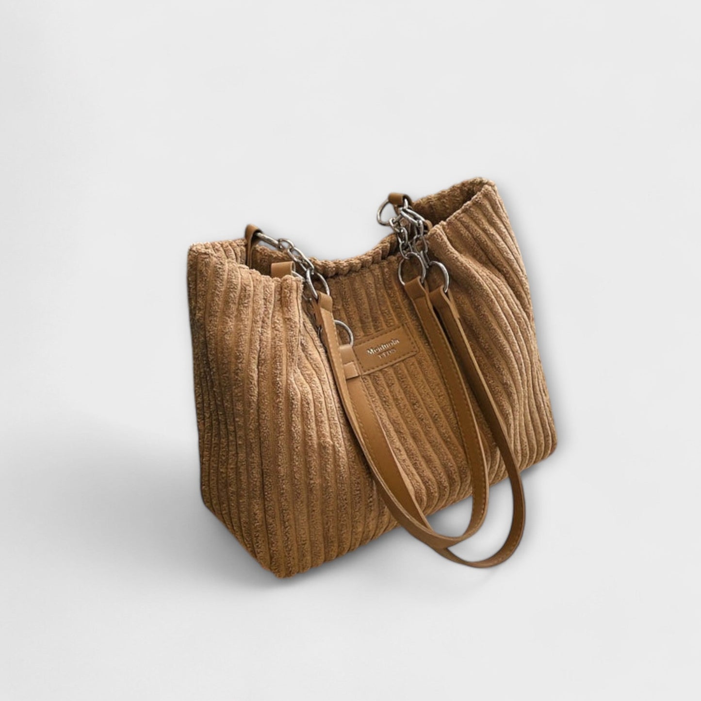KROHN-E Damen Schultertasche mit geripptem Design und Metallketten