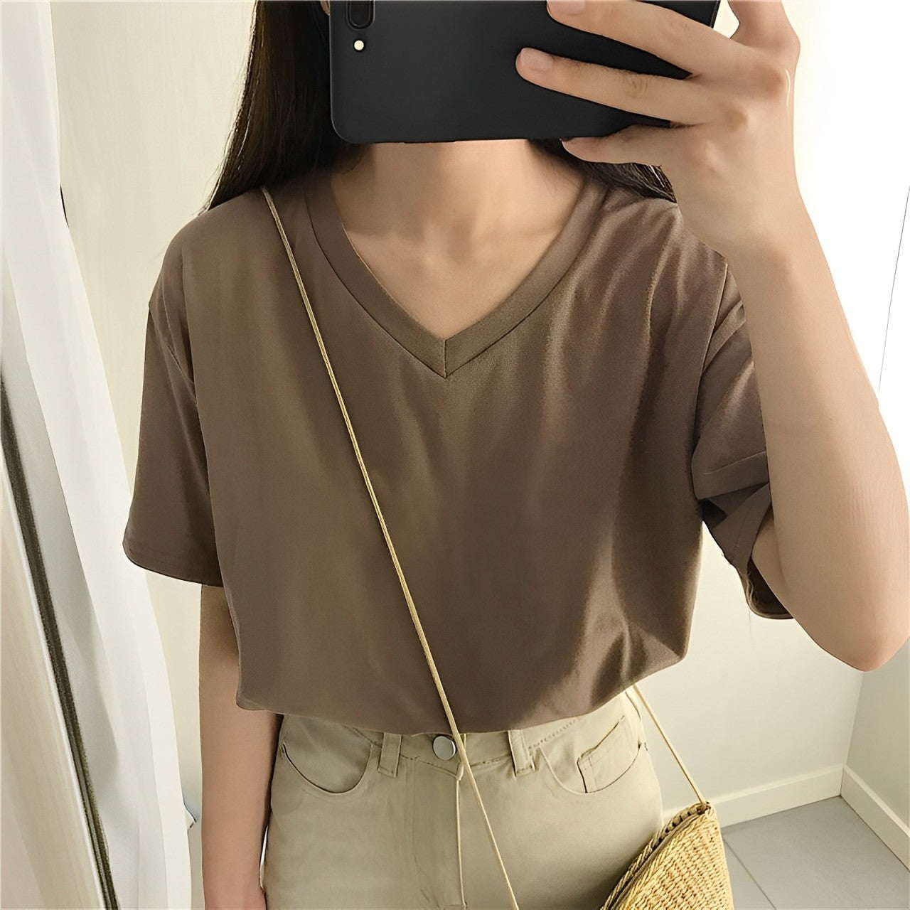 Alva Shirt – Einfarbiges V-Neck Lockeres Shirt