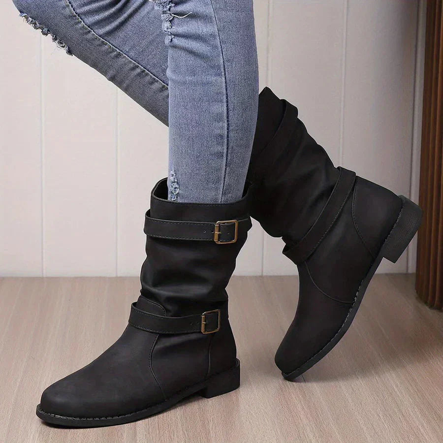 Krohn-e | Vintage Schnalle Strap Western Ankle Boots für Frauen
