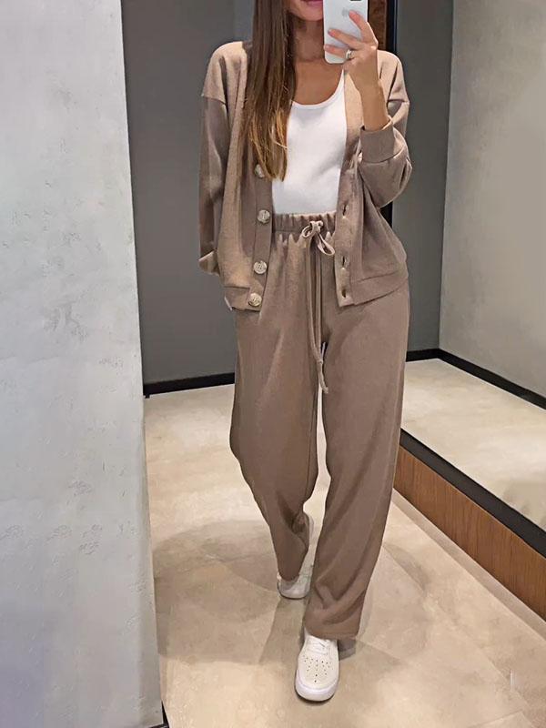 Krohn-e | lässiges V-Ausschnitt Pullover- und Hose-Set