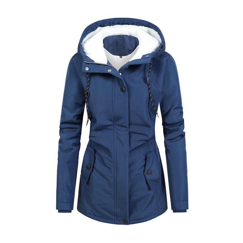 Krohn-e | Mit Fleece gefütterte Damenjacke mit Kapuze und Kordelzug