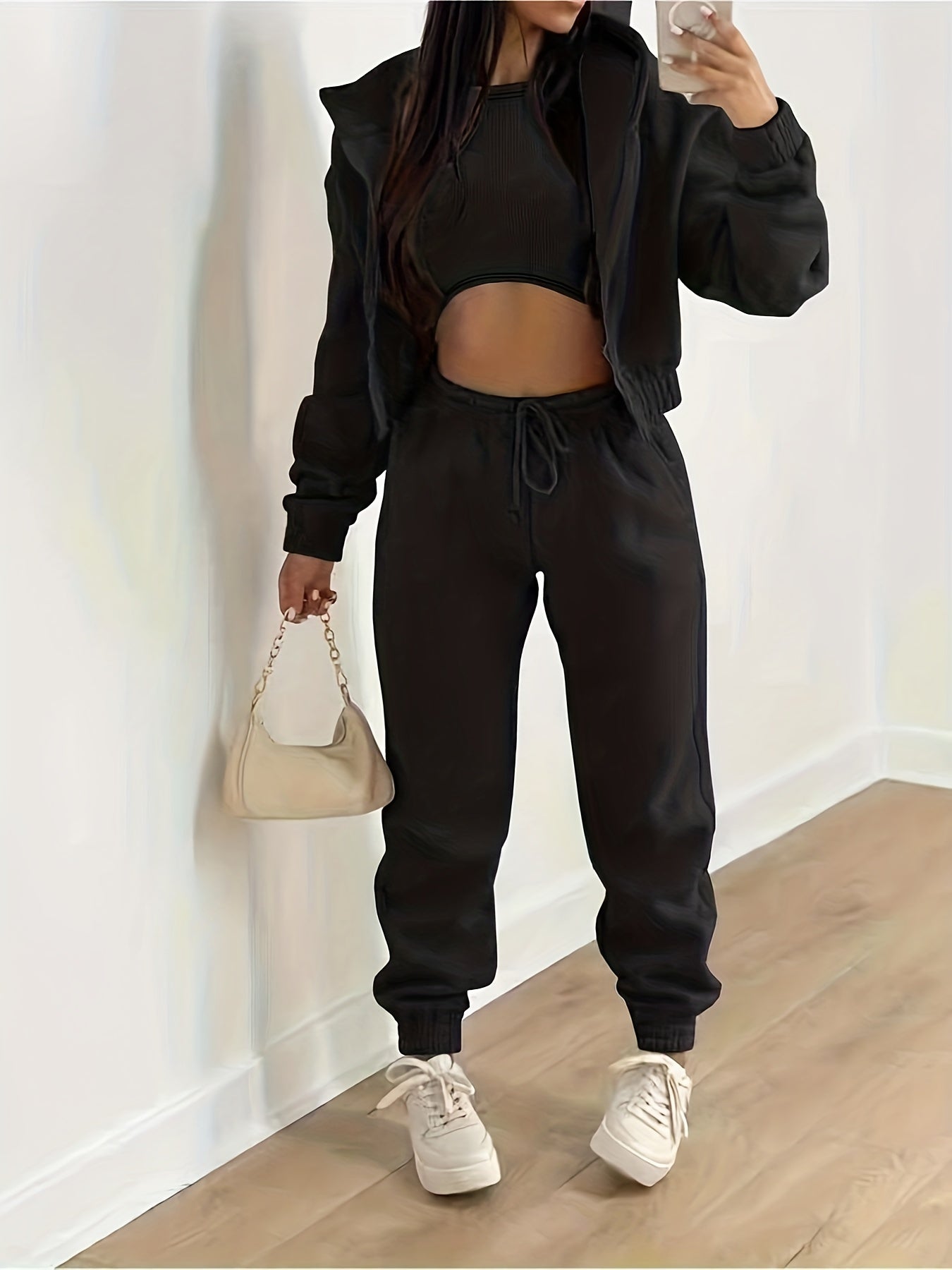 Krohn-e | Kapuzenjacke & Tanktop & Jogginghose Drei Teilige Satz Outfits