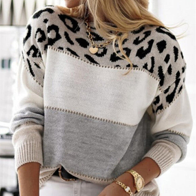 Krohn-e | Pullover mit Strick und Leopardenmuster