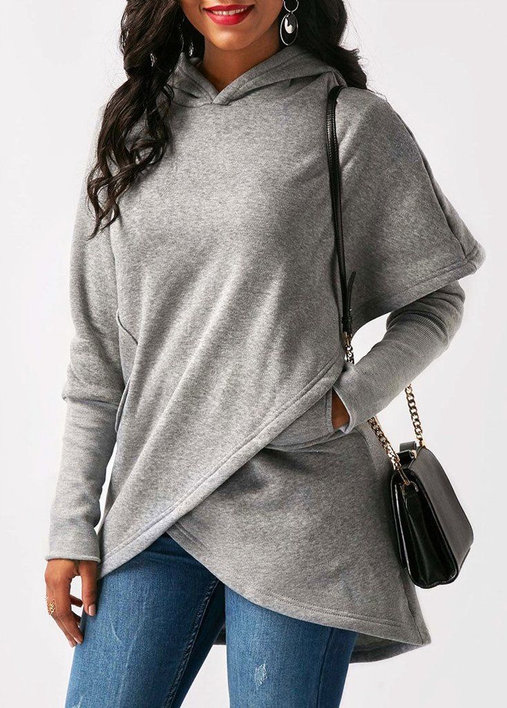 Krohn-e | Hoodie - Damen Herbst Trendy Asymmetrischer Hoodie