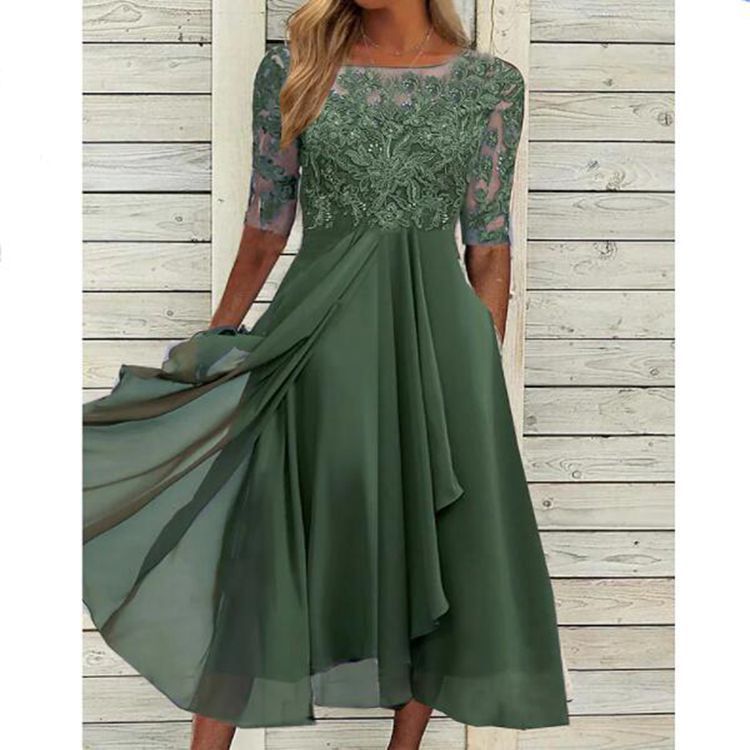 Damen-Chiffonkleid mit Spitzenapplikation von Fudus