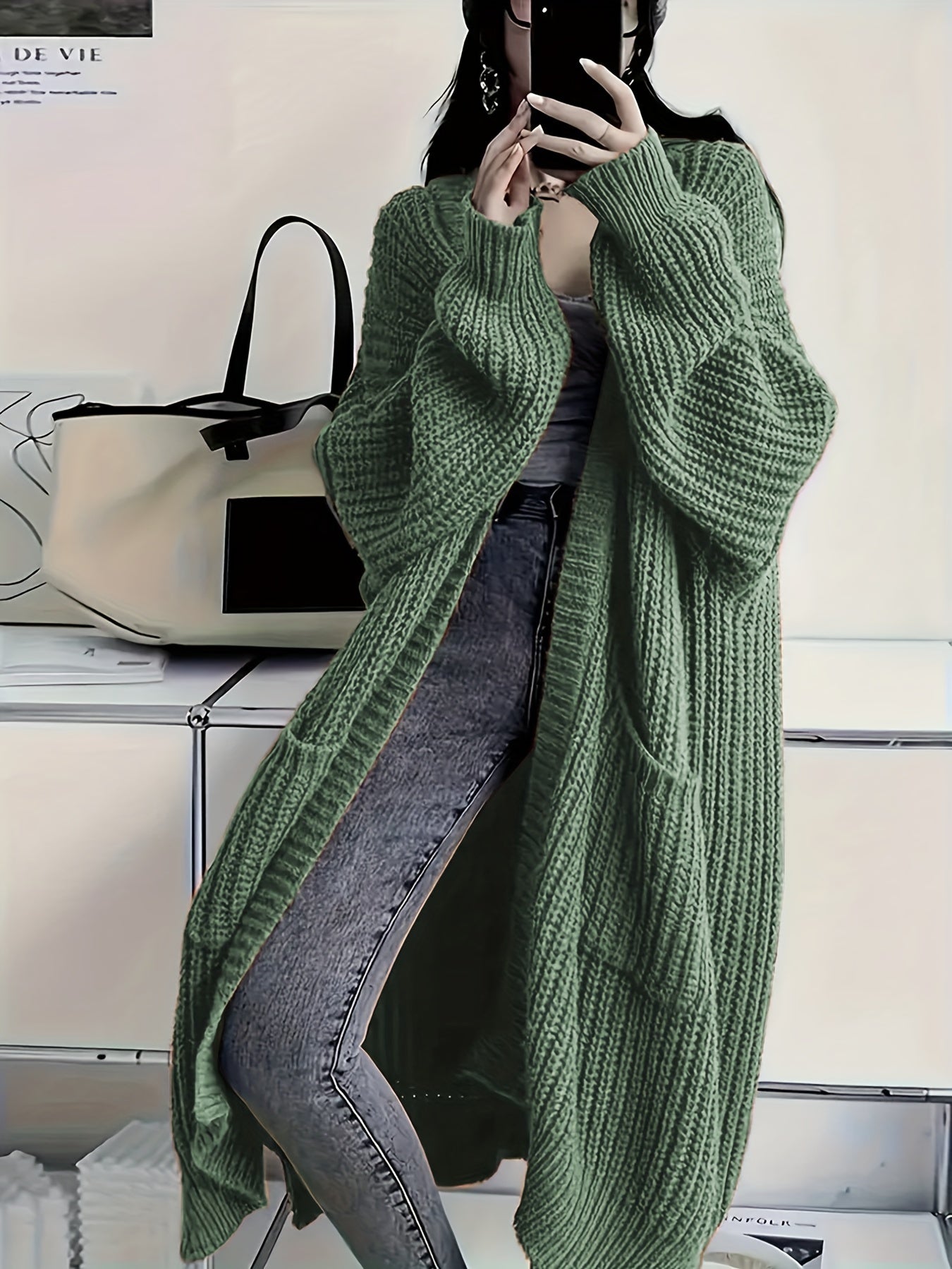 Offener grauer Strickcardigan von Leyennae