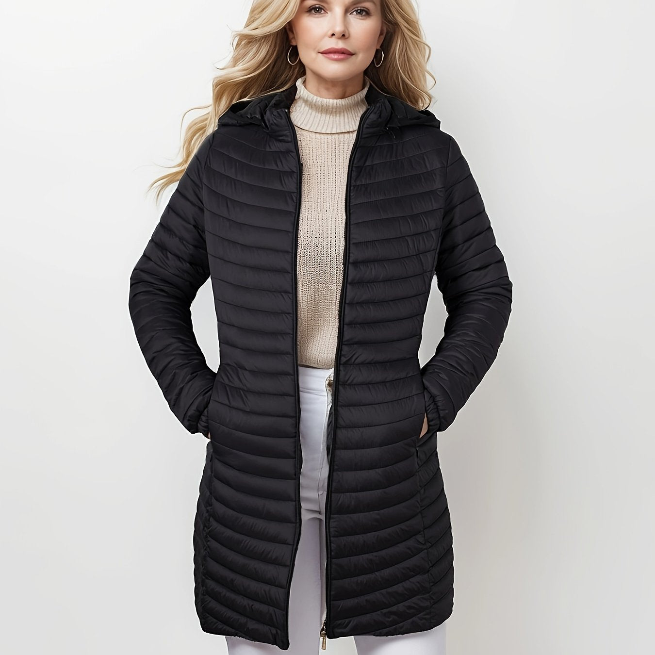Krohn-e | Lässige Steppjacke mit Kapuze und Reißverschluss Auf Der Vorderseite