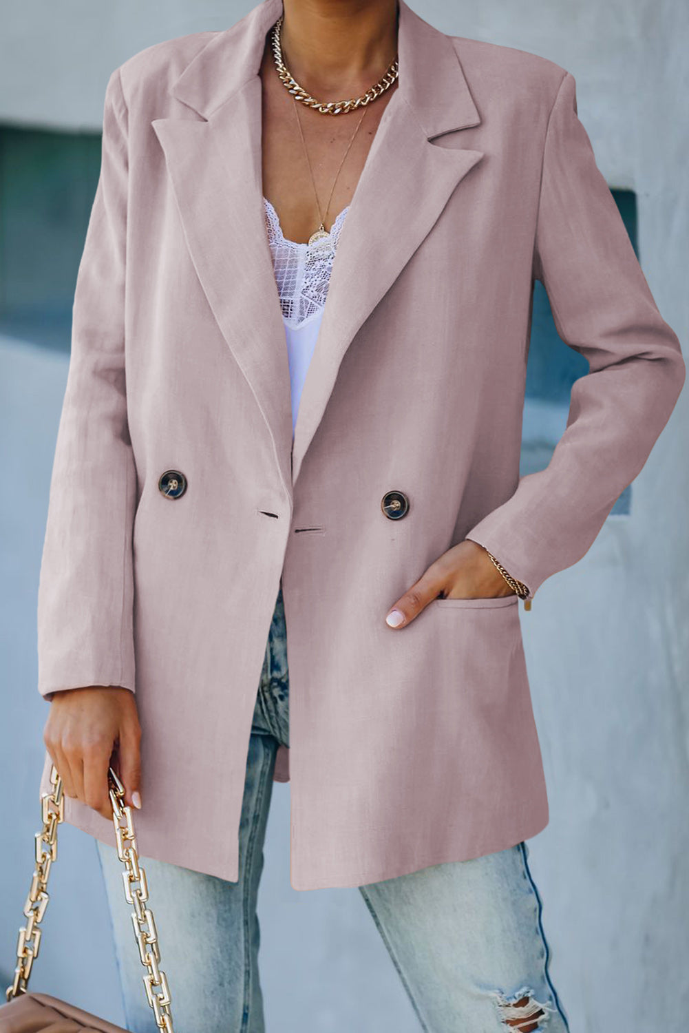 Krohn-e | Doppelreihiger Blazer mit gepolsterten Schultern und Taschen