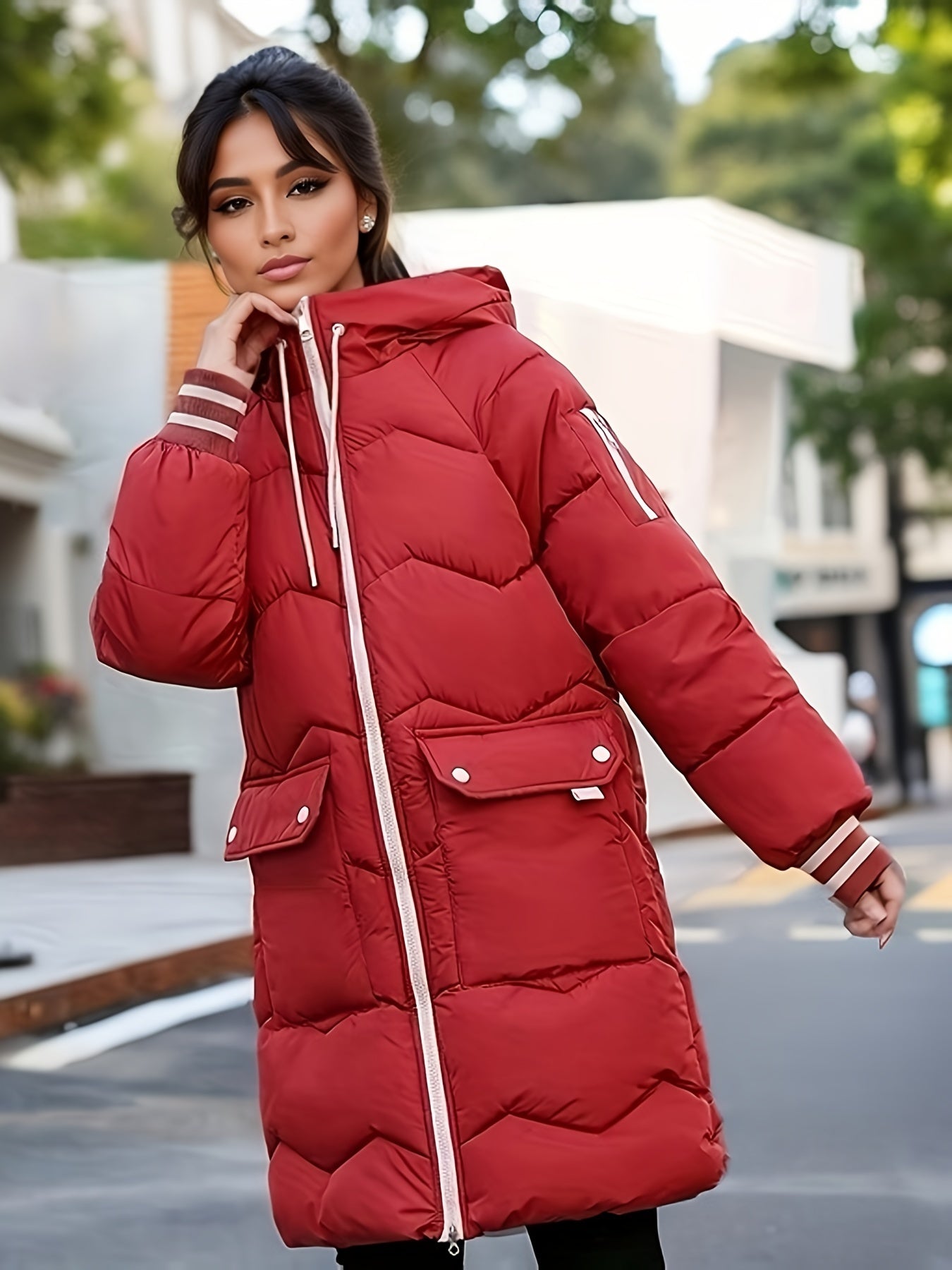 Krohn-e | Dicke, Lässige Winterjacke mit Taschen und Kapuze für Frauen Ideal für Herbst und Winter