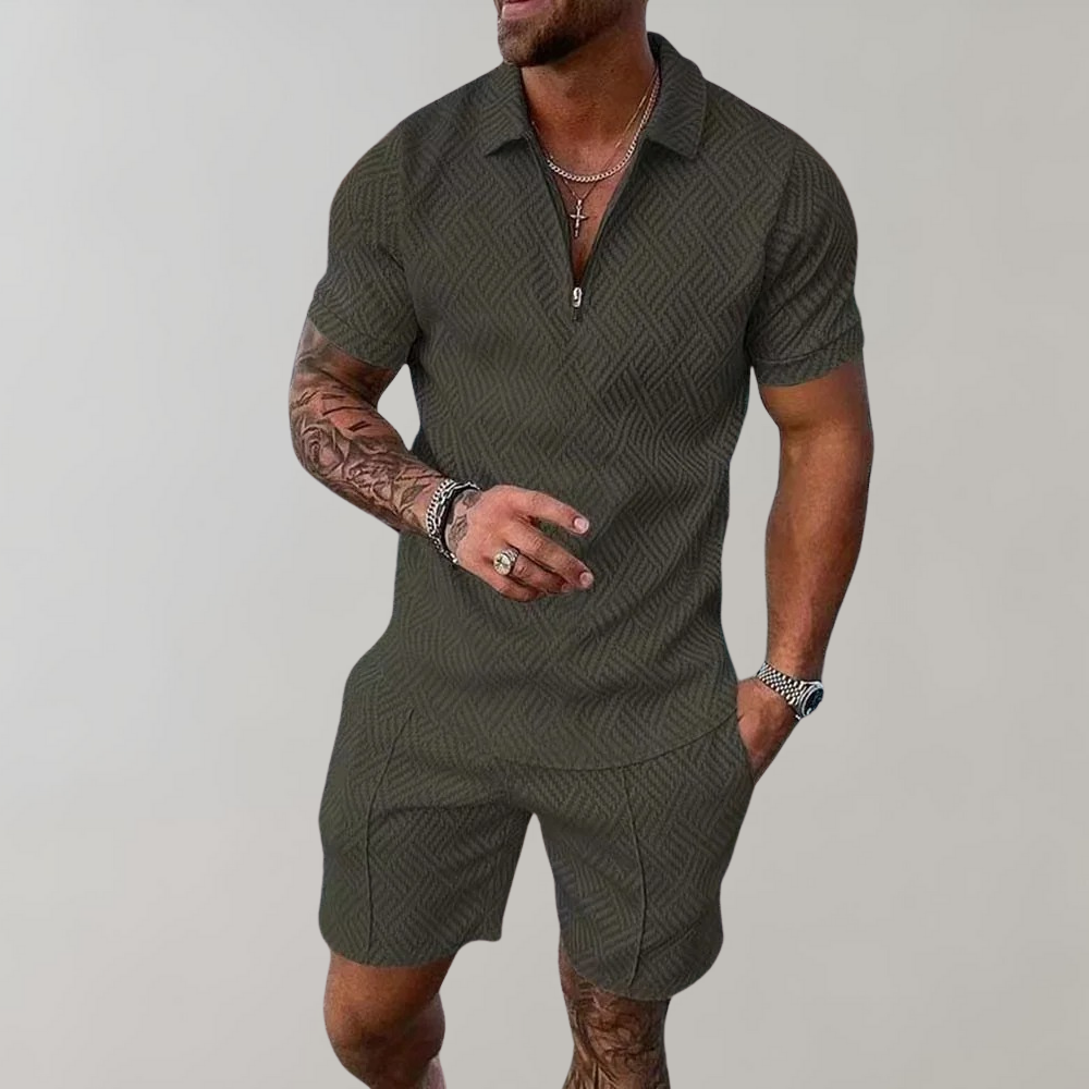 Caspian | Herren Texturiert Polo Shorts Set