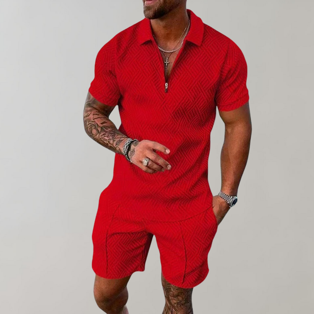 Caspian | Herren Texturiert Polo Shorts Set