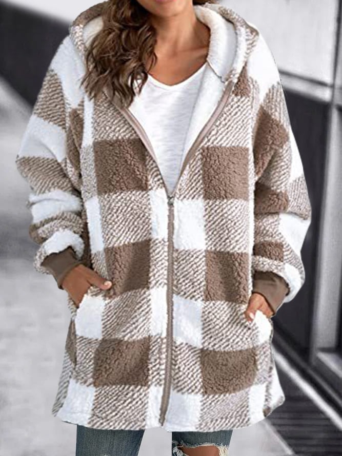 Krohn-e | Karomuster Fleece Zip up Hoodie Jacke für Den Winter