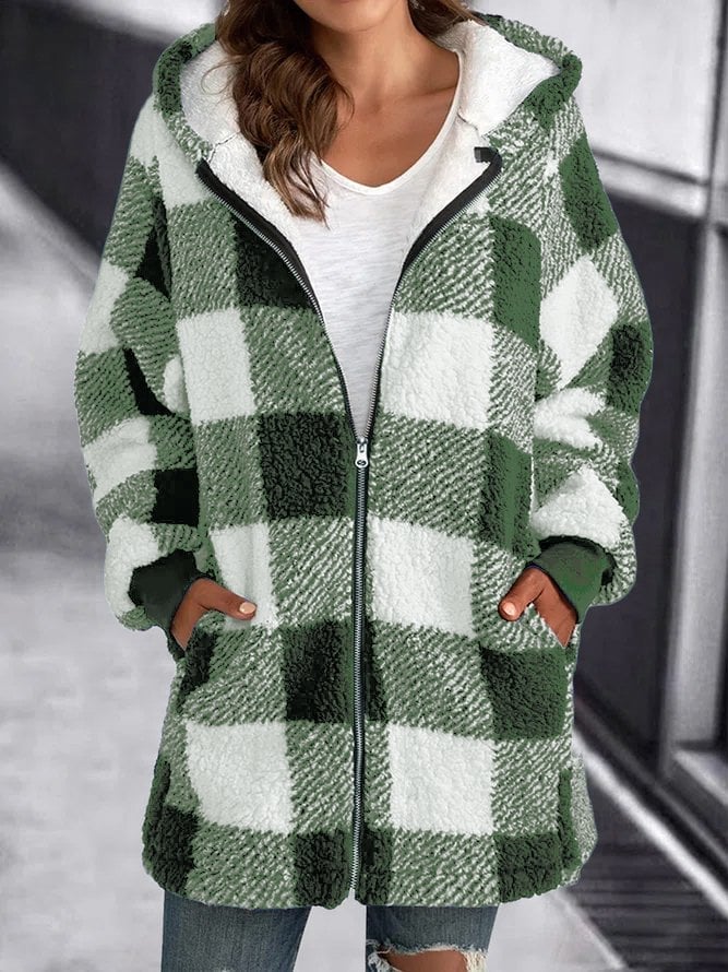 Krohn-e | Karomuster Fleece Zip up Hoodie Jacke für Den Winter