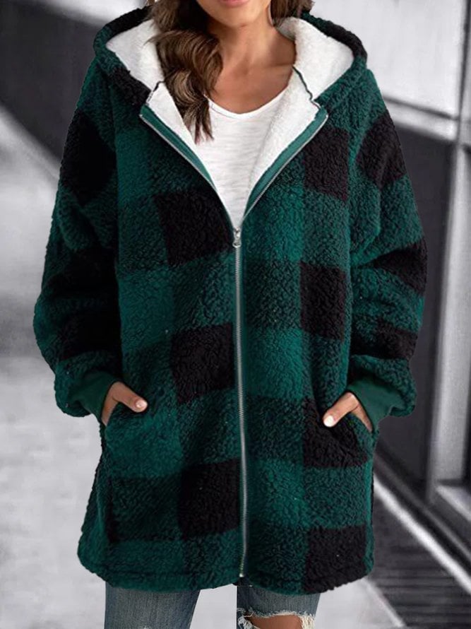 Krohn-e | Karomuster Fleece Zip up Hoodie Jacke für Den Winter
