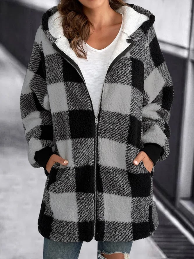 Krohn-e | Karomuster Fleece Zip up Hoodie Jacke für Den Winter