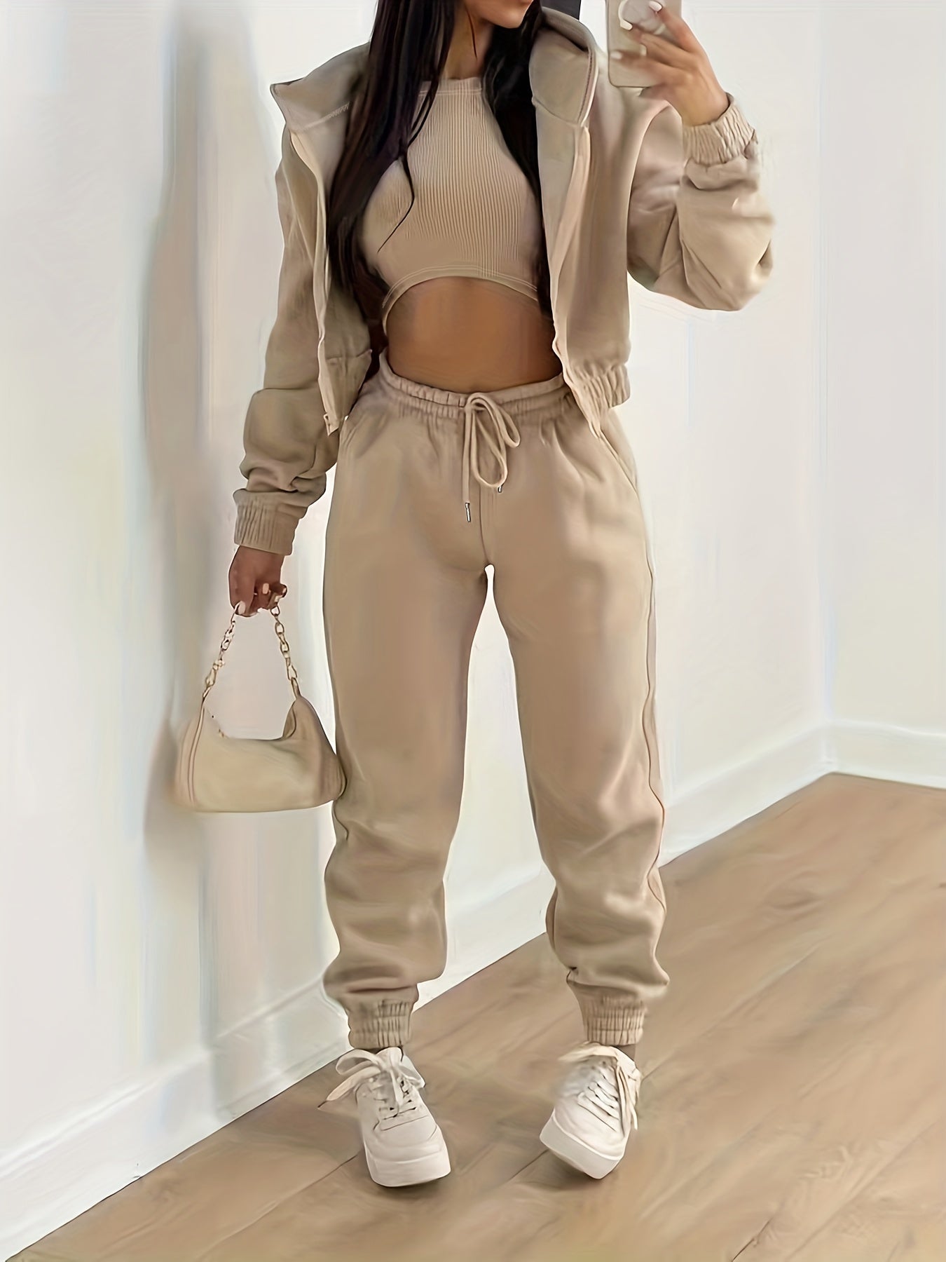 Krohn-e | Kapuzenjacke & Tanktop & Jogginghose Drei Teilige Satz Outfits