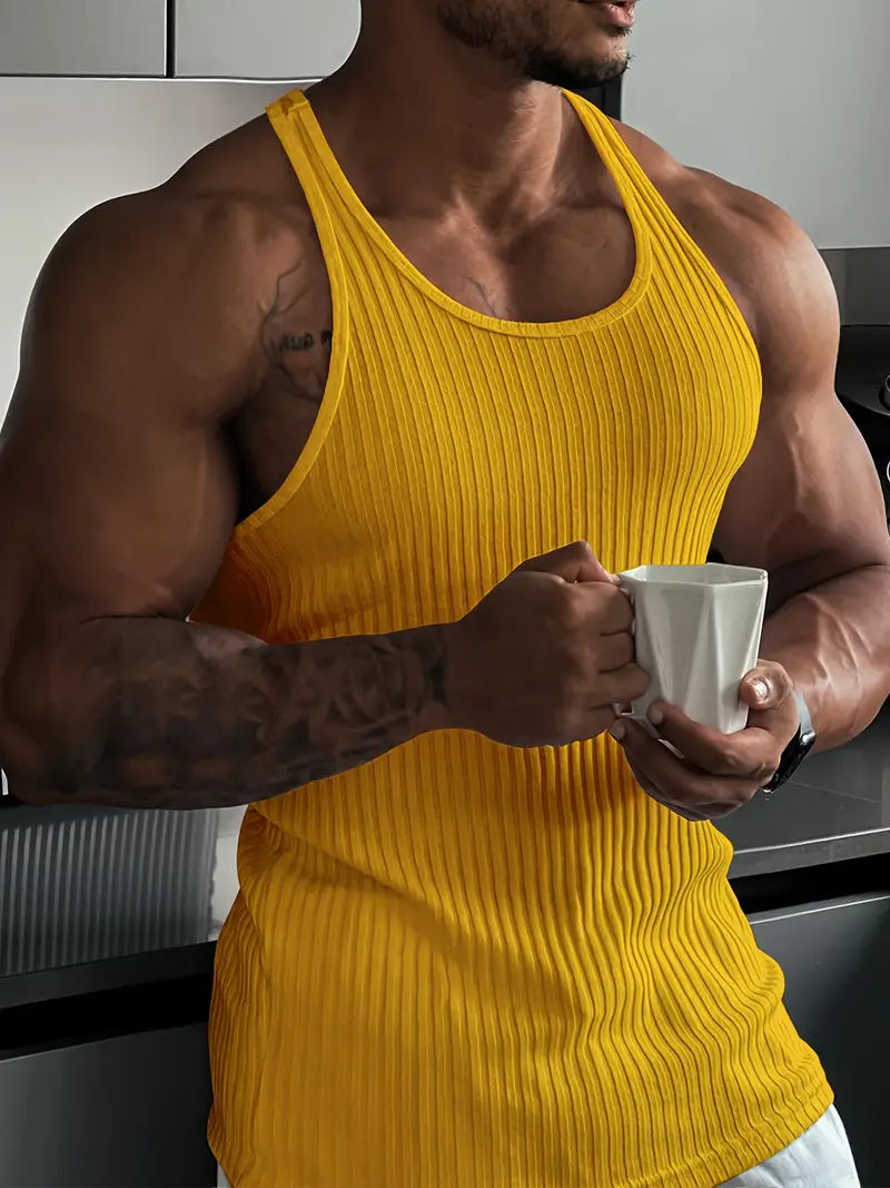 Herren-Rundhalsshirt, ärmelloses Body Fit Workout-Shirt