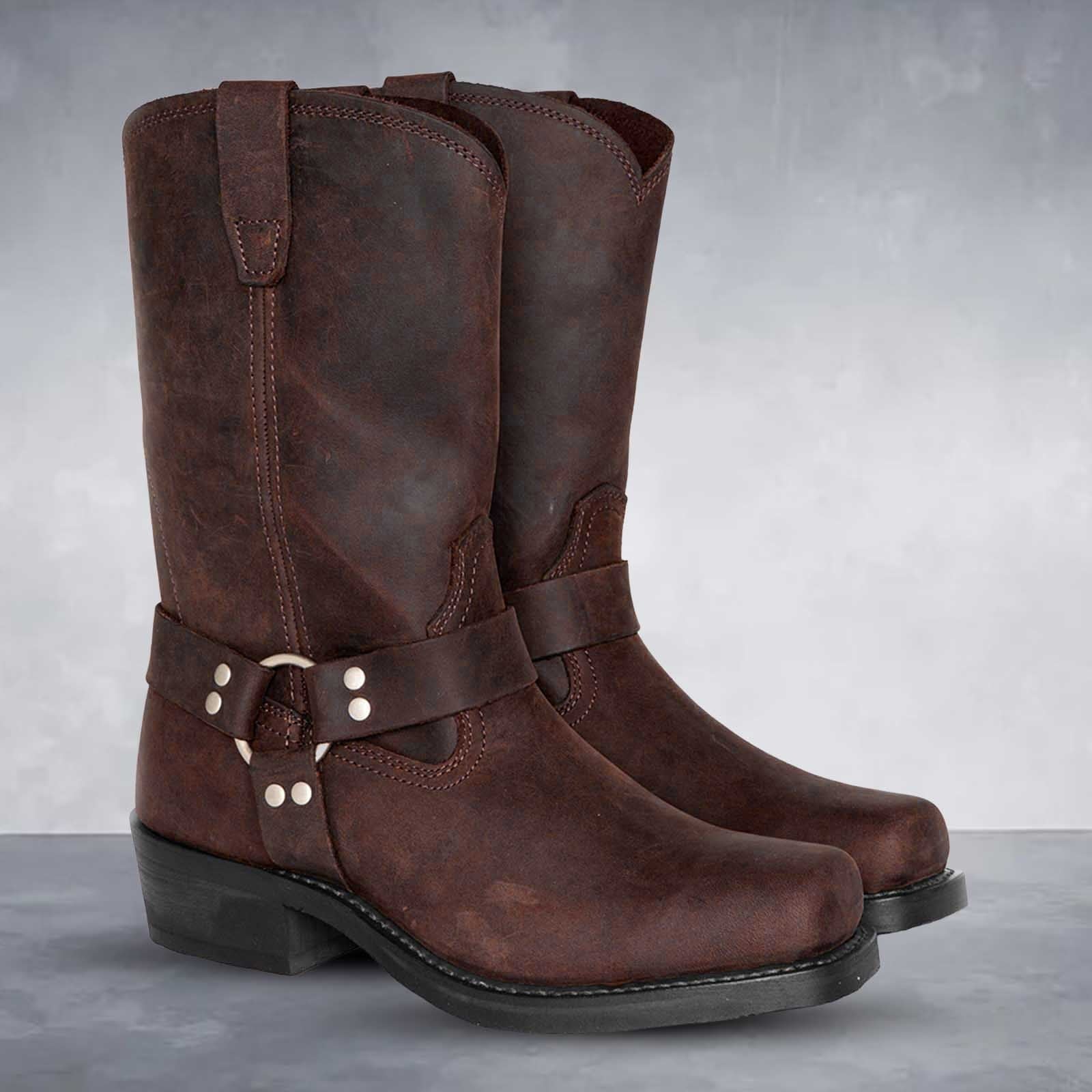 Krohn-e | Cowboy Stiefel – Leder Western Stil – Mittlere Waden – Gurt – Zum Anziehen