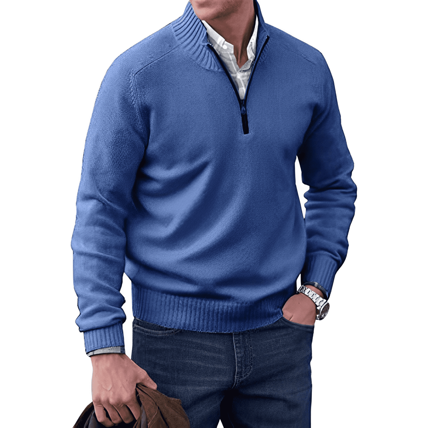 Krohn-e | Klassischer Halb-zip Pullover für Männer Baumwolle Komfortabel und Warm