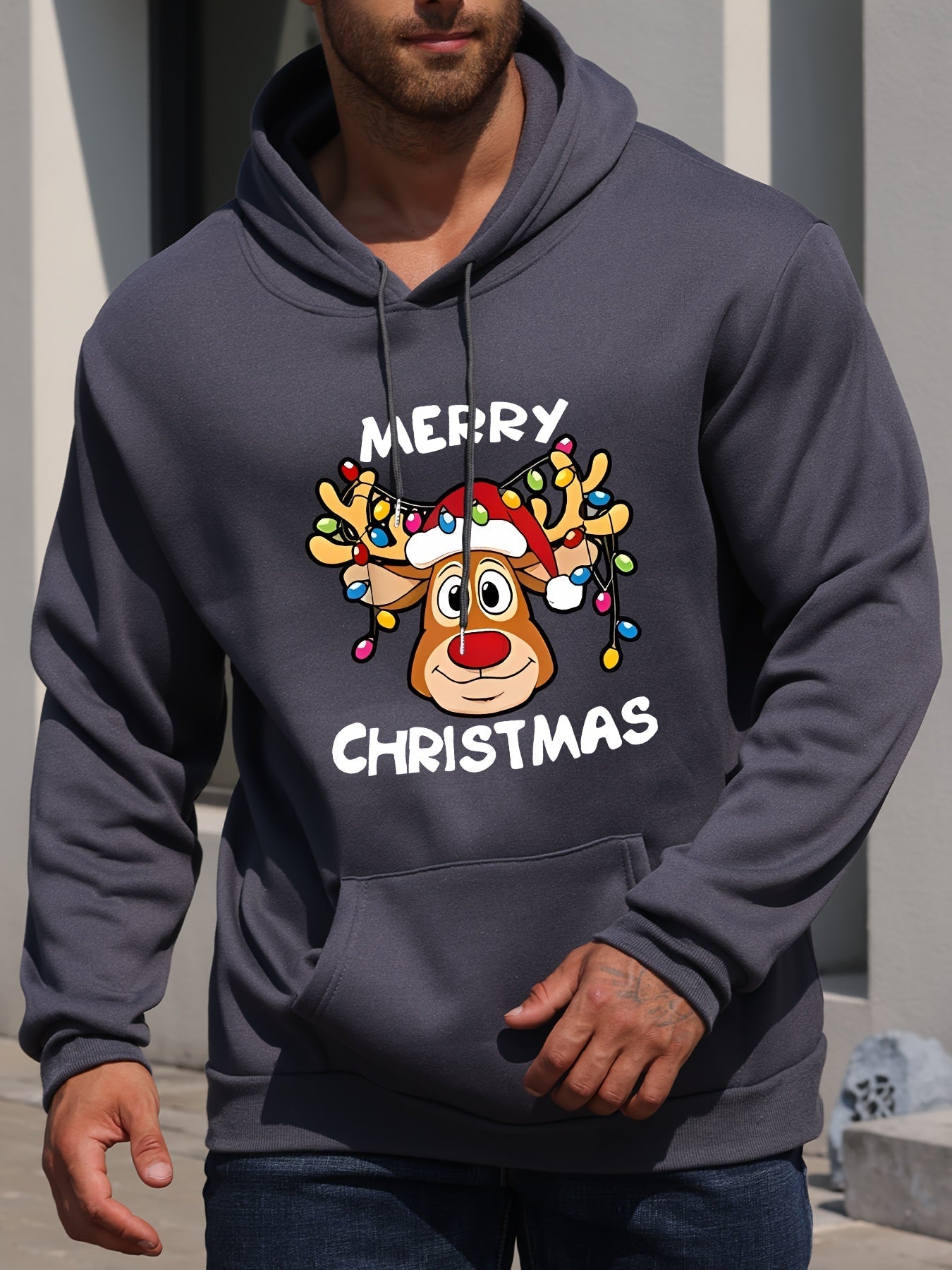 Krohn-e | Weihnachtskapuzenpullover mit Rentierdruck Polyester Frohe Weihnachten Design