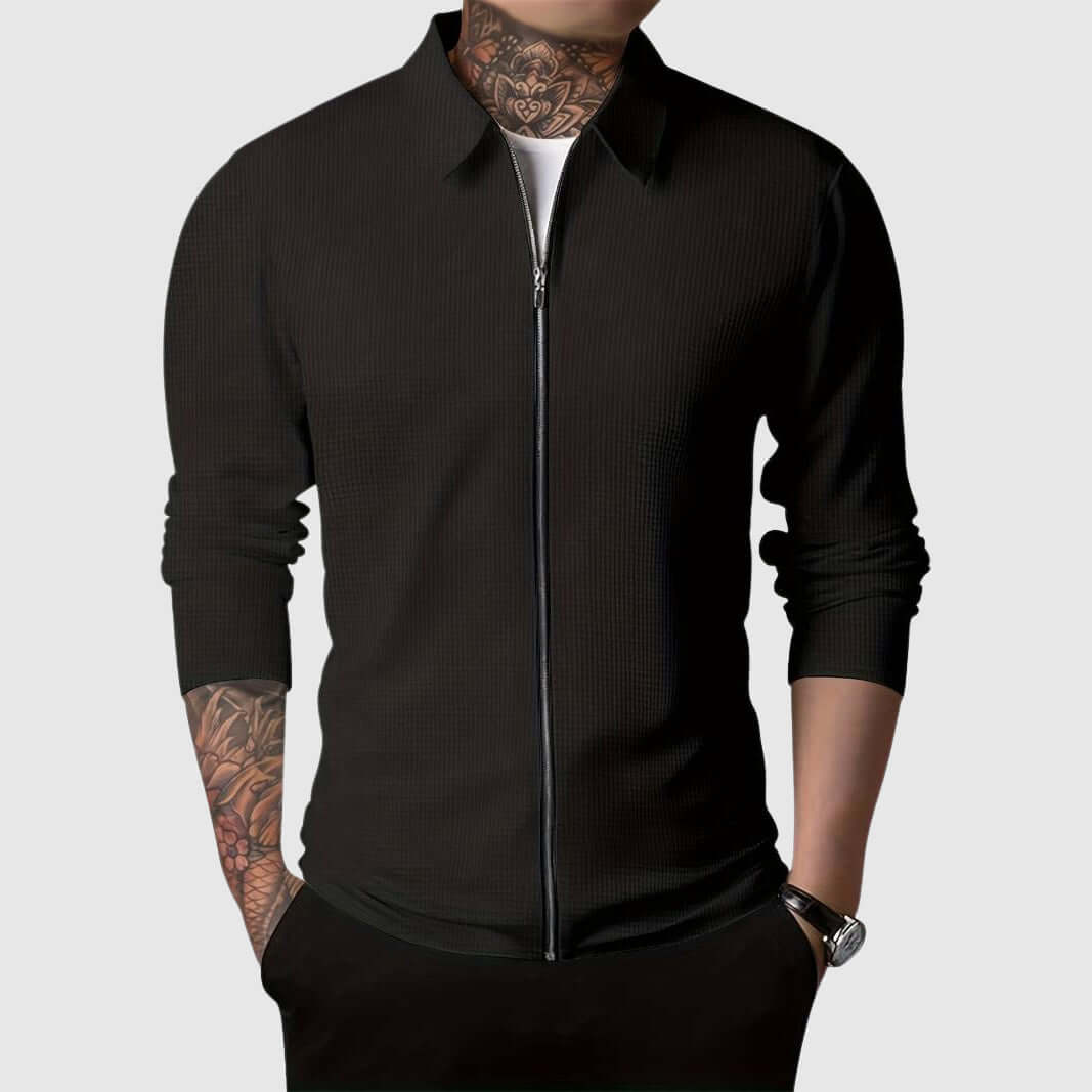 Krohn-e | Herren Waffelstrick Zip-Up Jacke