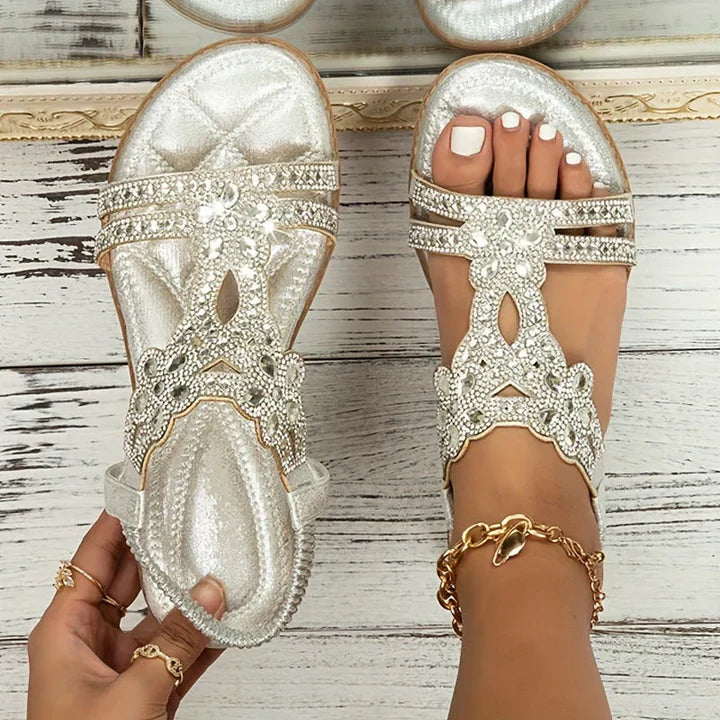 KROHN-E Damen Boho Sandalen Gepolstert Beige Verstellbar Sommer