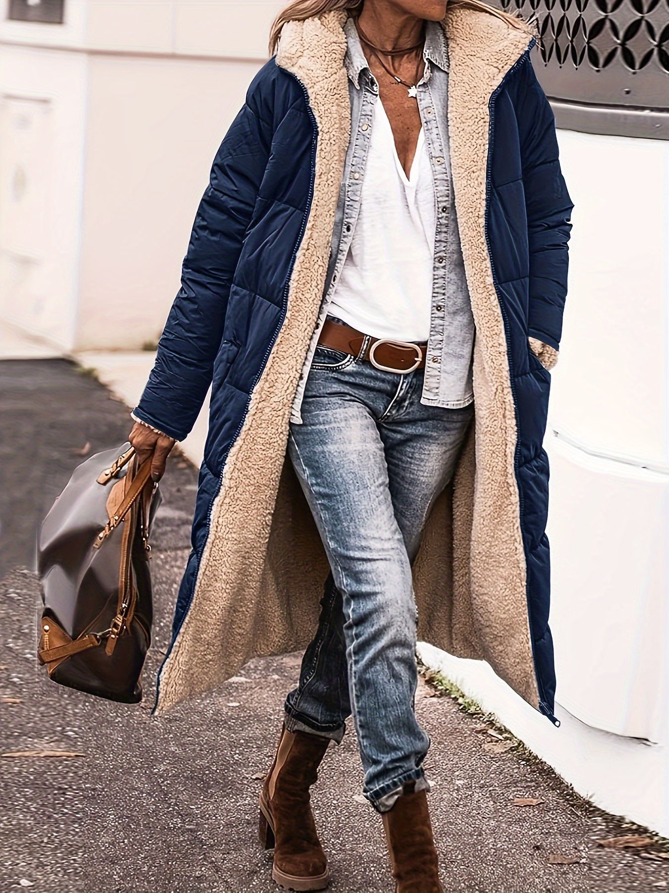 Krohn-e | Lange Elegante Gesteppte Damen Winterjacke Mit Futter Aus Fleece
