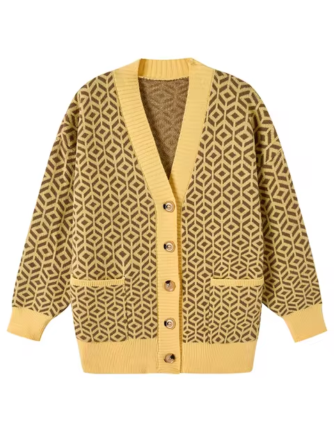 Krohn-e | Strickjacke mit geometrischem Muster und Knopfleiste