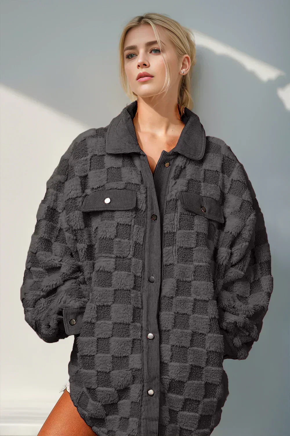 Krohn-e | Jacke mit Karostruktur Knopfverschluss Weich und Übergrößen
