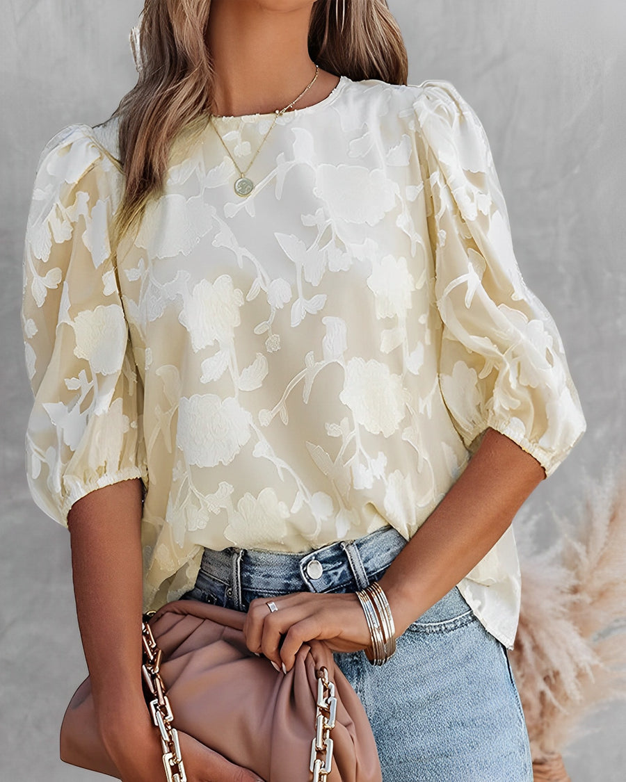 Krohn-e | Elegante Damen Blumenbluse mit Puffärmeln