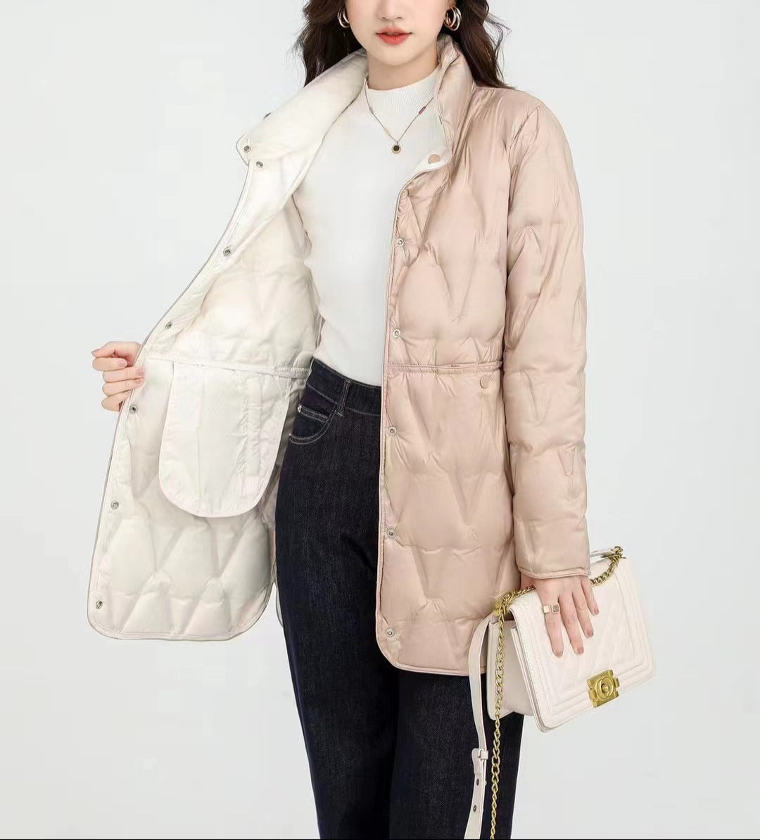 Krohn-e | Mock-Snap-Button Gesteppte Pufferjacke