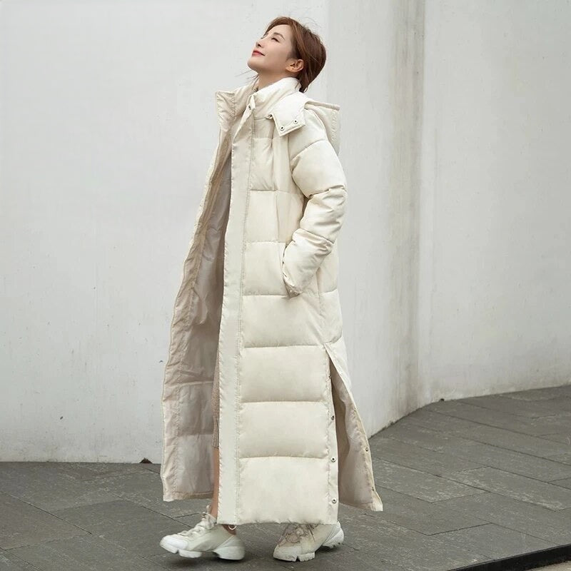 Krohn-e | Lange Gequiltete Puffer Damenjacke mit Kapuze