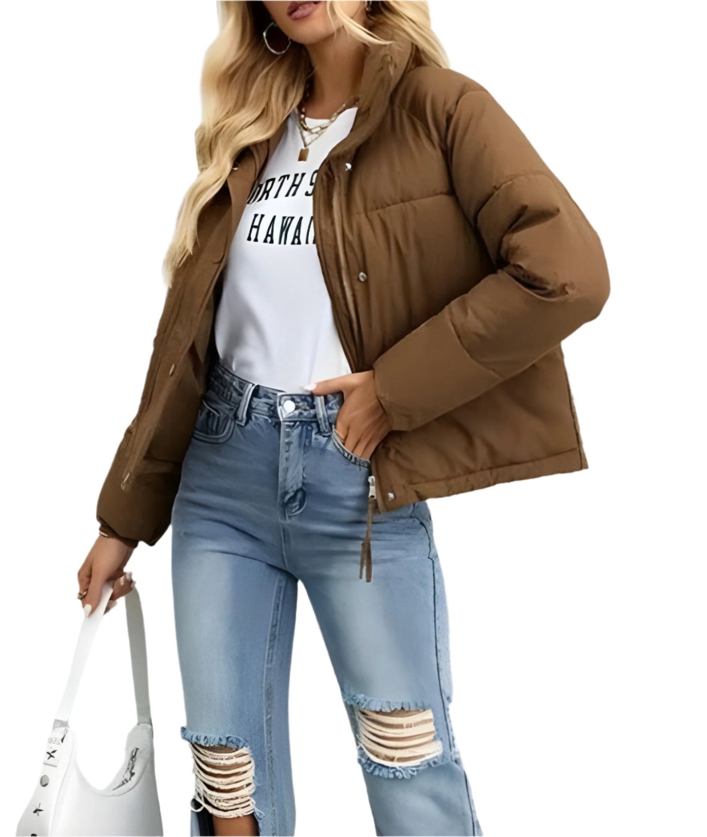 Krohn-e | Warme Damen Pufferjacke mit Reißverschluss und Hohem Kragen