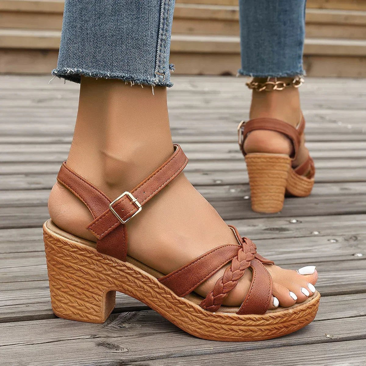 Gwendolyn | Damen Riemchensandalen Geflochtene Details