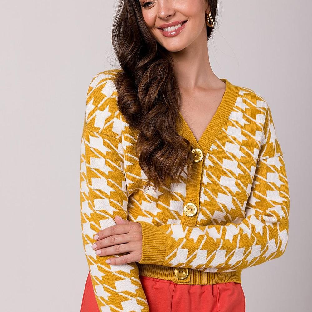 Krohn-e | Hahnentritt Cardigan Weiche Strickware Zeitloses Muster
