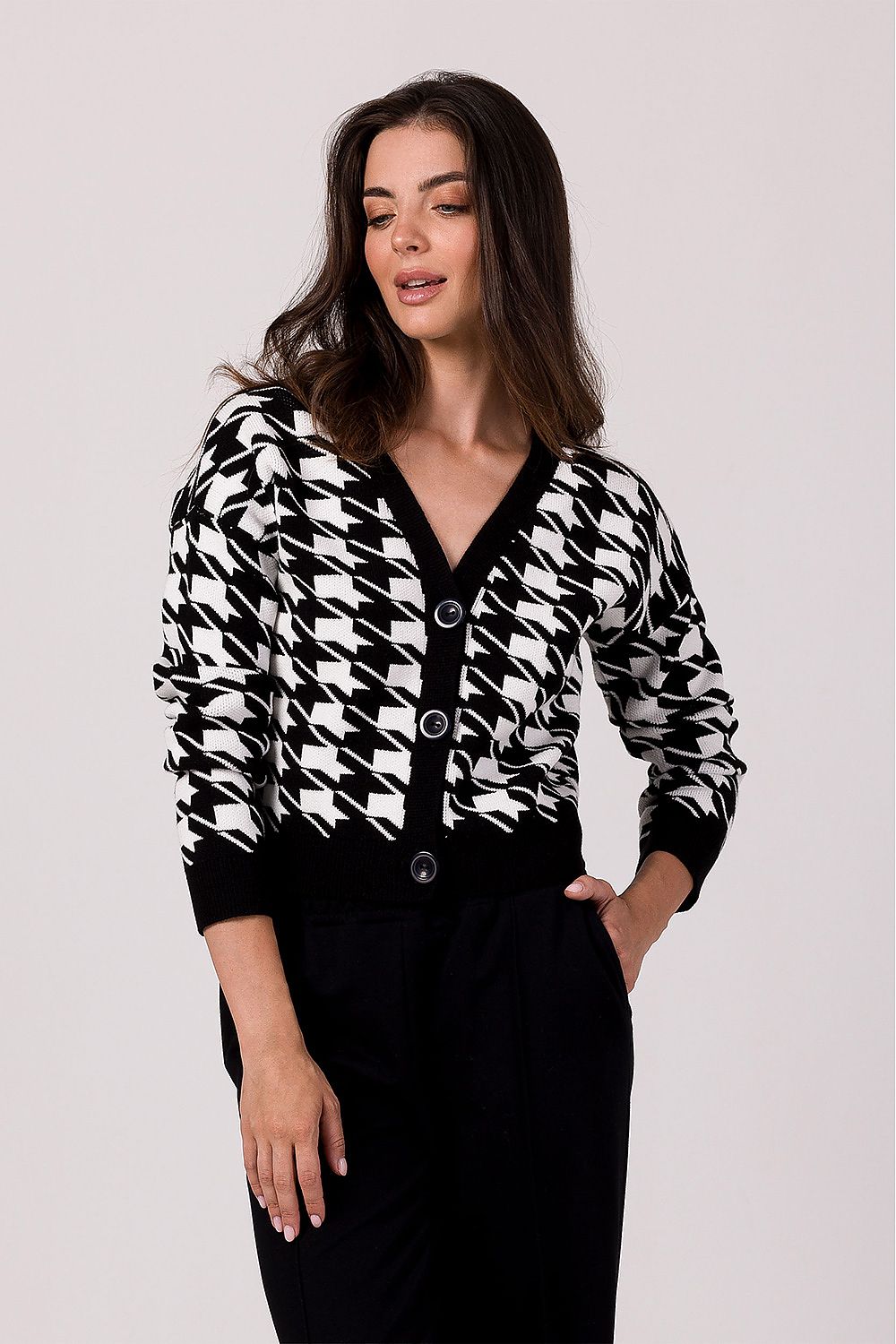 Krohn-e | Hahnentritt Cardigan Weiche Strickware Zeitloses Muster