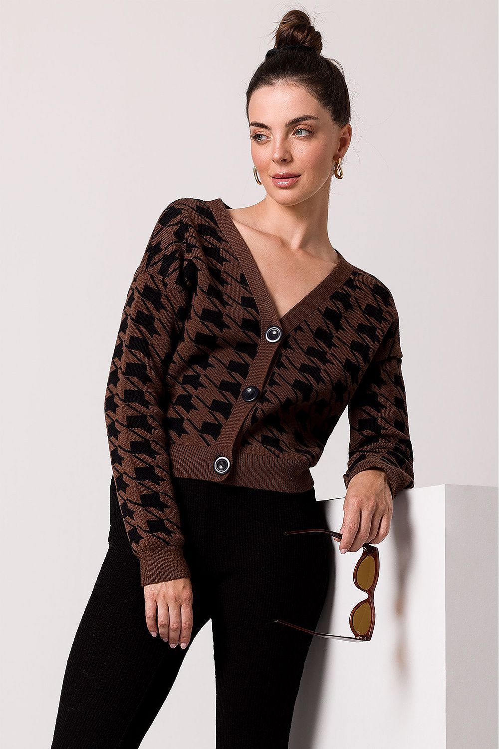 Krohn-e | Hahnentritt Cardigan Weiche Strickware Zeitloses Muster