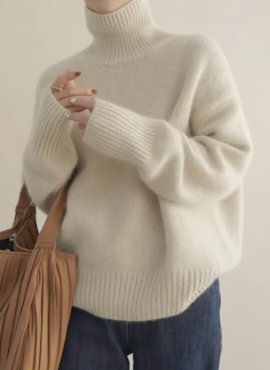 KROHN-E Damen Rollkragenpullover Weiche Strickware