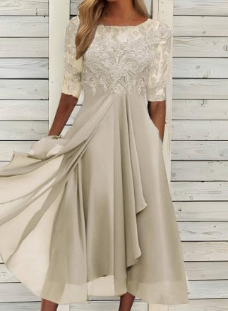 Damen-Chiffonkleid mit Spitzenapplikation von Fudus