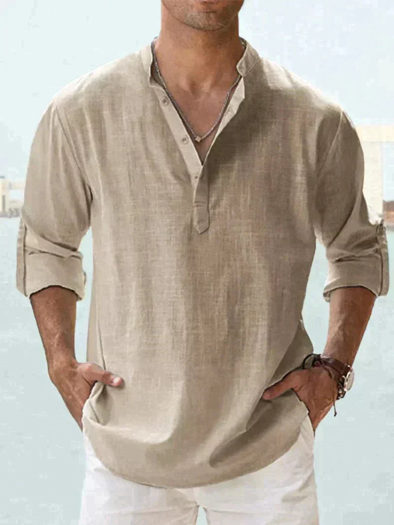 Sven | Herren hemd Henley-Ausschnitt Langarm locker