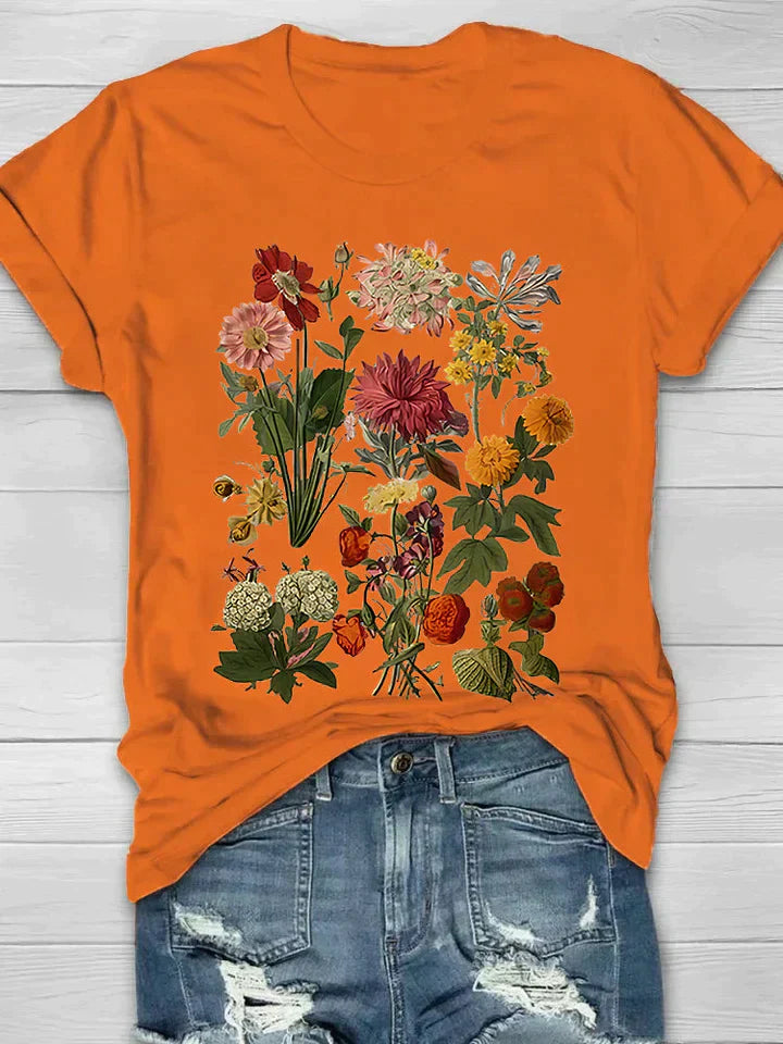 Frauen T-Shirt mit Weinlese Blumendruck von Fudus