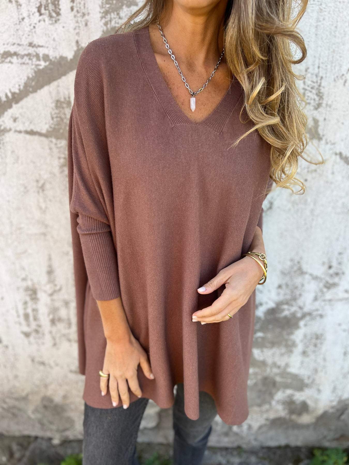 Krohn-e | Pullover - Damen Herbst Oversized Gestrickter V-Ausschnitt Pullover