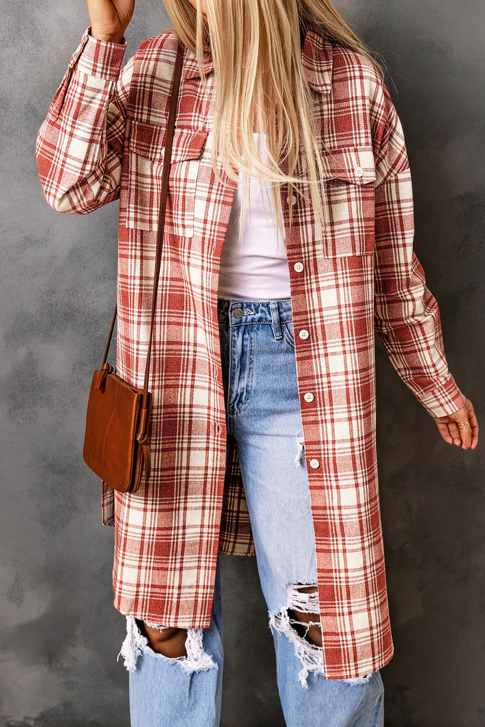 Krohn-e | Karierter Button-Up Longline Shacket mit Brusttaschen