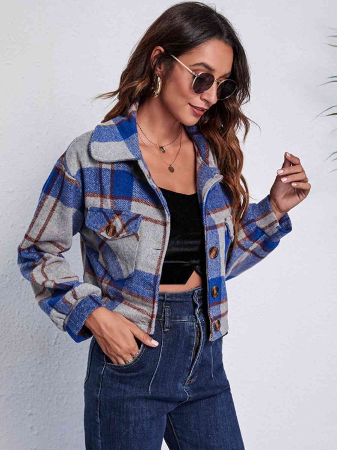 Krohn-e | Karierter Knopf-Front-Jacke mit Taschen