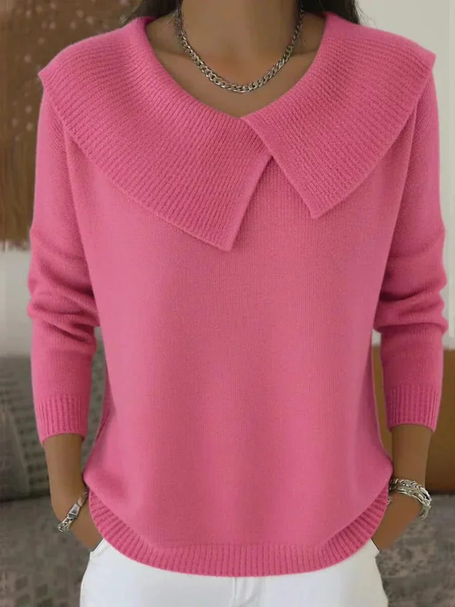 KROHN-E Damen Pullover Gerippter Kragen Weiche Textur