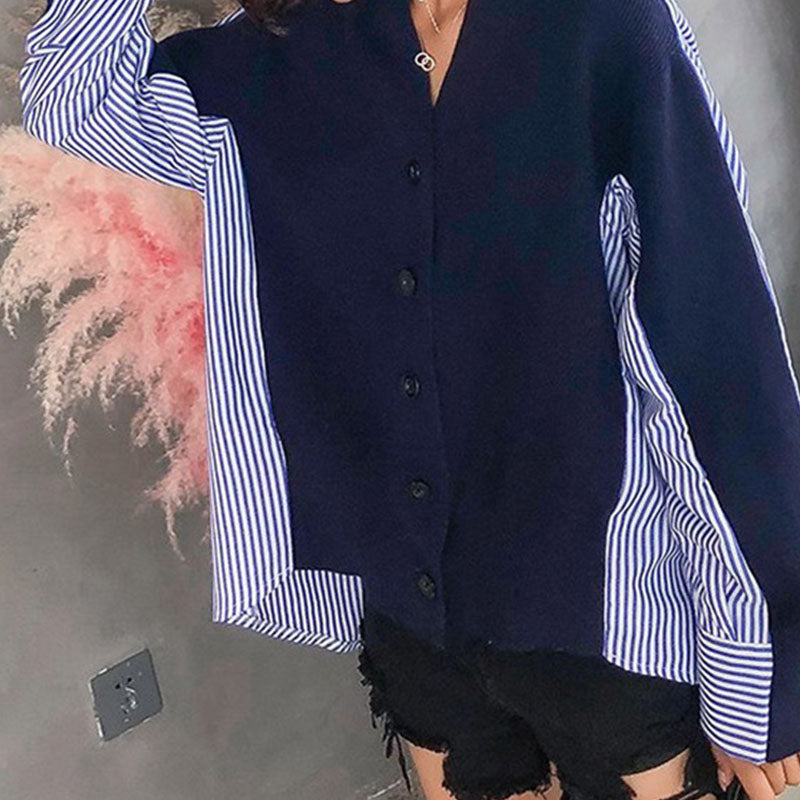 Krohn-e | Einzigartiger Strickcardigan mit Hemdärmeln Weich und Trendy Kontrastdesign