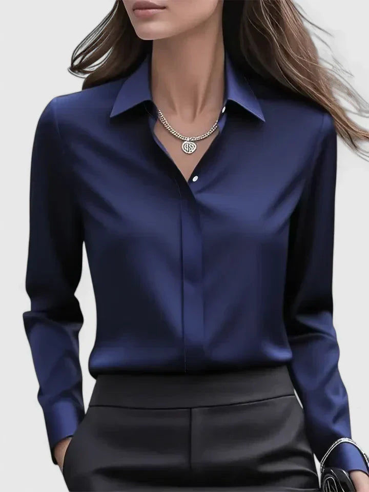 Viana | Damen Satin Bluse Langarm Hemdkragen Elegante Bluse