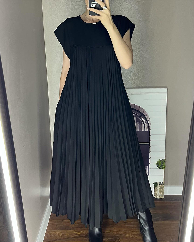 KROHN-E Damen Maxi-Kleid Plissiert Fließend Elegant Vielseitig