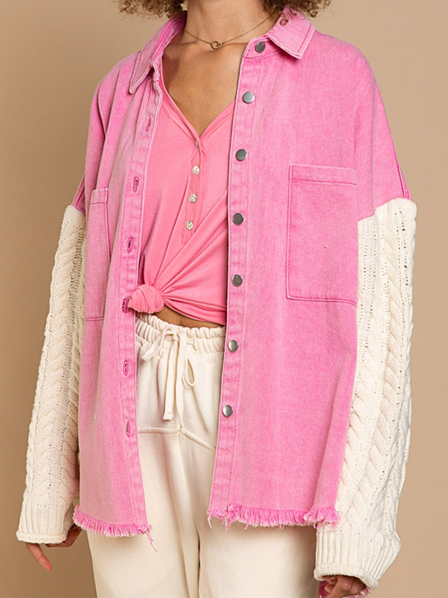 Krohn-e | Kabelstrick Raw Hem Denim Jacke
